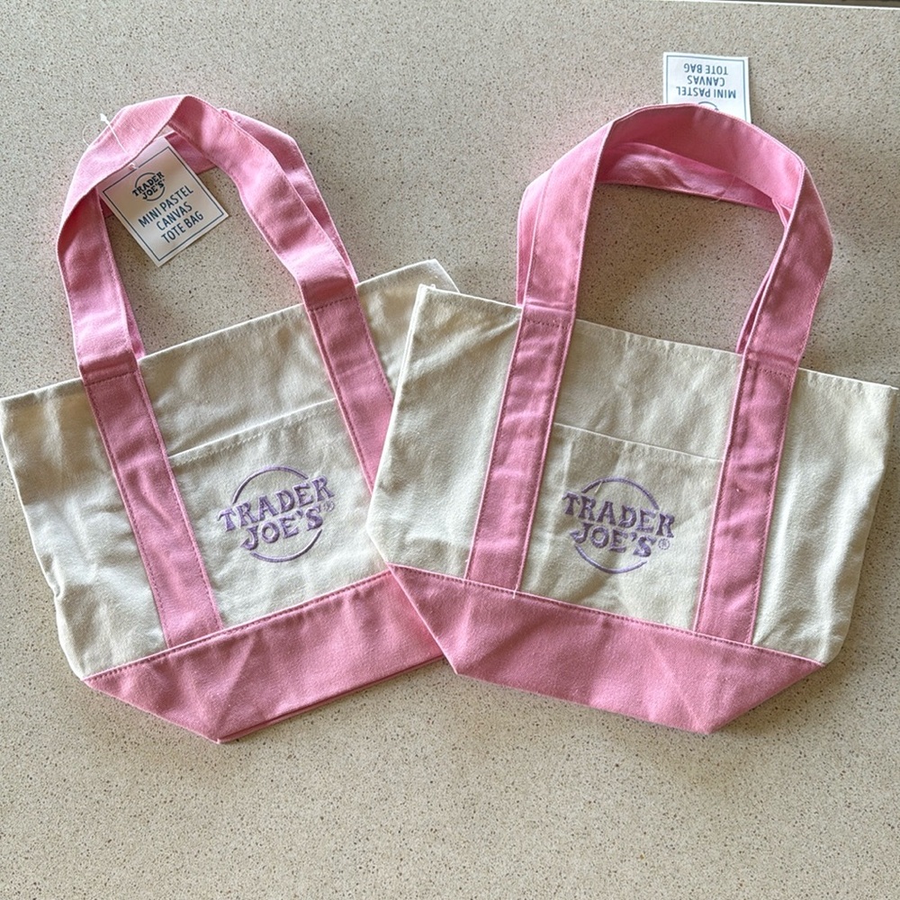 (Set of 2) Trader Joe’s Mini Canvas Tote Bags. 🌸 Pink 🌸 2026 Spring Pastels